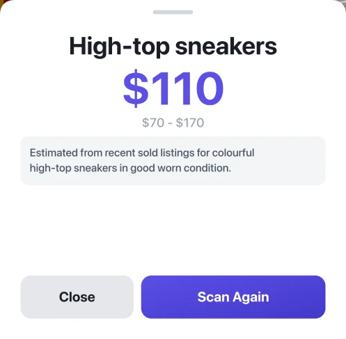 Result sheet: high-top sneakers, estimated value $110